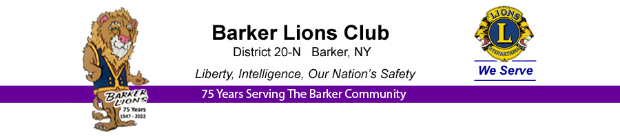 Barker Lions Club, District 20-N, Barker NY